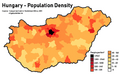 Population density in Hungary
