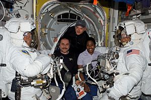STS-121 ISS-13 EVA-2 preparations in the Quest airlock