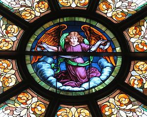 Saint Joseph Catholic Church (Wapakoneta, Ohio) - stained glass, organ loft, detail of angel
