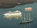 Santorini cruise ships in caldera