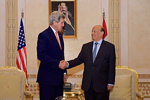 Secretary Kerry Shakes Hands With Yemeni President Hadi Before Bilateral Meeting in Saudi Arabia (17212641020)