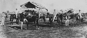 StateLibQld 1 49488 Stockmen at Mount Cornish sheep station, near Muttaburra, Queensland, 1898