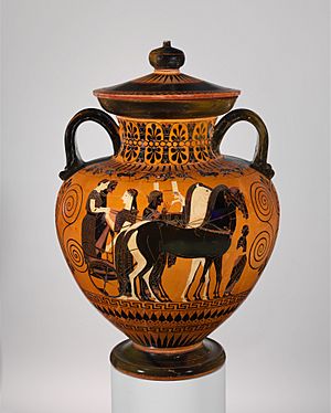 Terracotta neck-amphora (jar) with lid and knob (27.16) MET DP218568