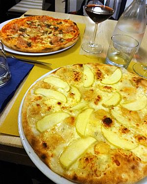 Two pizzas in Omegna, at Lake Orta, Italy
