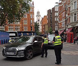 Welsh police in Sloane Square London prior to the funeral of Elizabeth II