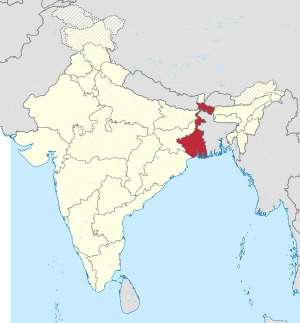 A map showing us where the location of West Bengal is in India