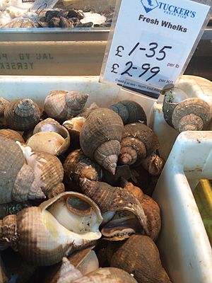 Whelks on sale in Swansea Market