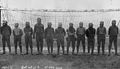 World War I, British soccer team with gas masks, 1916