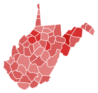 2014 United States Senate election in West Virginia results map by county