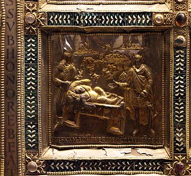 Altare di s. ambrogio, 824-859 ca., retro di vuolvino, storie di sant'ambrogio 06 miracolo delle api