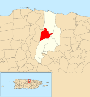 Location of Bajura within the municipality of Vega Alta shown in red