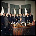 Bill Signing- Manpower Development and Training Act of 1962. President Kennedy, Secretary of Labor Arthur Goldberg... - NARA - 194205
