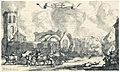 Franse troepen trekken plunderend en schietend door de ruïnes van het dorp Nigtevecht, 1672 Nichtevecht (titel op object) Reeks van dertien afbeeldingen van de dorpen en kastelen in de provincie Utrecht door de Fransen, RP-P-OB-77.094