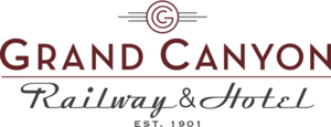 Logo for the Grand Canyon Railway with the copyrighted G and the words "Grand Canyon Railway & Hotel Est. 1901"
