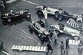 Grand Prix de Monaco 1936, carambolage à La Chicane sous la pluie (G. à D. Tadini, Trossi, von Brauchitsch, Farina et Chiron)