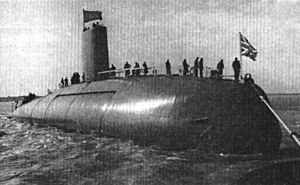 HMS Dreadnought (S101) after launch 1960