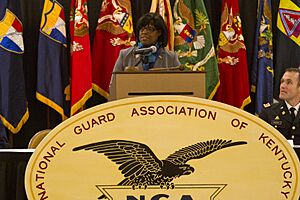 Jenean Hampton speaking to Kentucky National Guard