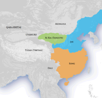 Location of Jin dynasty (blue), c. 1141