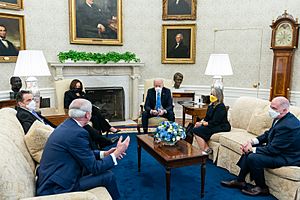 Joe Biden and Kamala Harris meet with Governors and Mayors in the Oval Office of the White House Friday, Feb. 12, 2021