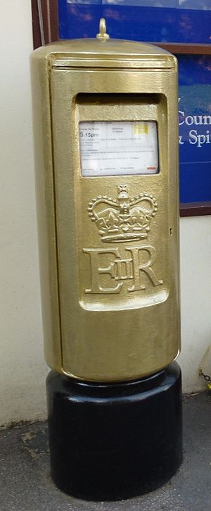 Jonnie Peacock's gold postbox in Doddington, Cambridgeshire
