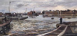 London Docks, Building Caissons for Mulberry (1944) (Art.IWM ART LD 4039)