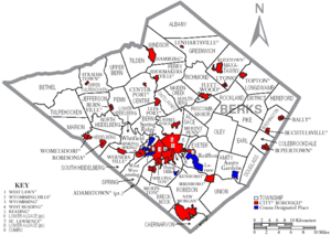 Map of Berks County Pennsylvania With Municipal and Township Labels