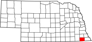 Map of Nebraska highlighting Pawnee County