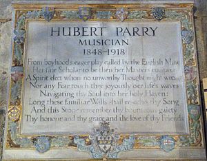 Memorial to Hubert Parry in Gloucester Cathedral