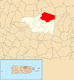 Location of Mucarabones within the municipality of Toa Alta shown in red