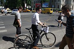 Nicușor Dan on bicycle
