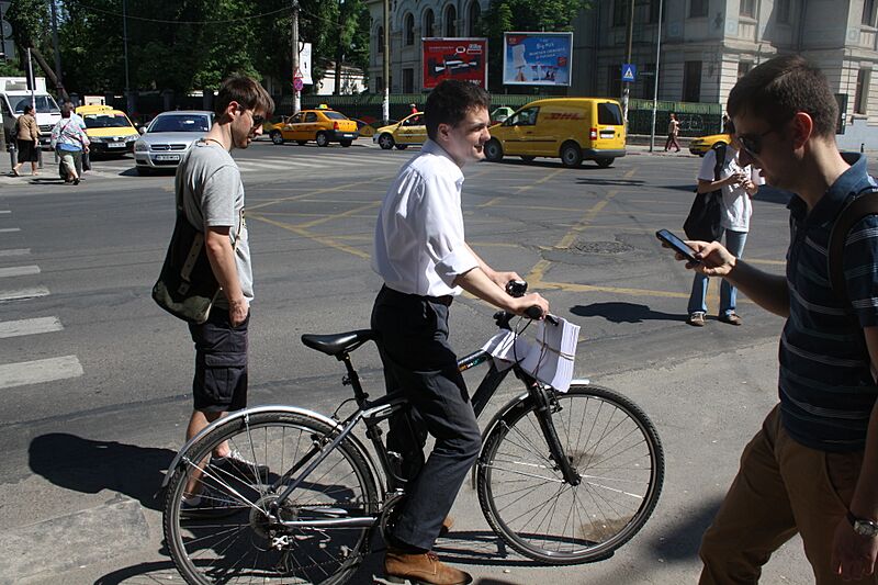 Nicușor Dan on bicycle
