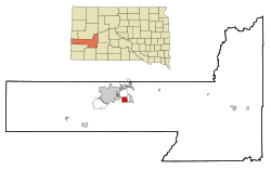 Location in Pennington County and the state of South Dakota