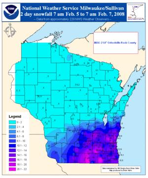 Snowfall amounts Wisconsin Feb 5-6