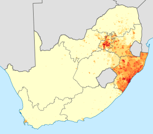 South Africa Zulu speakers density map
