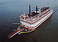 Steamboat Belle of Louisville at Clark Bridge Louisville Kentucky USA Ohio River mile 604 August 1987 file 87h102