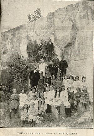 Students at East Brisbane State School having a geology lession at the Albion quarries, 1918 01