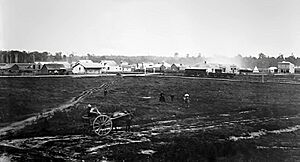 The Square 1878 towards Main Street West from junction with Fitzherbert Ave, Palmerston North