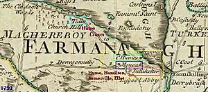 Tully, Hume, Monea, Castle region in 1790 map