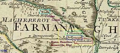 Tully, Hume, Monea, Castle region in 1790 map