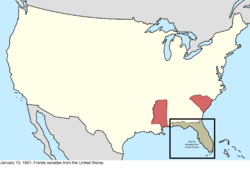 Map of the change to the international disputes involving the United States in central North America on January 10, 1861