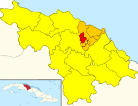 Calabazar de Sagua (red) in Encrucijada (orange) in Villa Clara (yellow)
