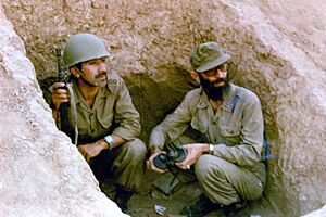 Ali Khamenei (right) in trench during Iran-Iraq war