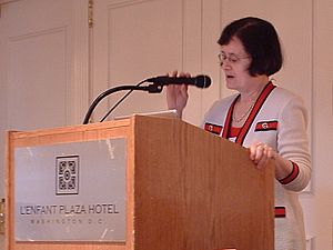 Barbara Simons at a lectern