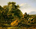 Berchem, Nicolaes ~ Landscape with Herdsmen Gathering Sticks, early 1650s, oil on panel, private collection, New York