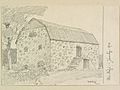 Blekinge, Stora Holje. Gårdsbebyggelse. Teckning av Ferdinand Boberg - Nordiska museet - NMA.0087965