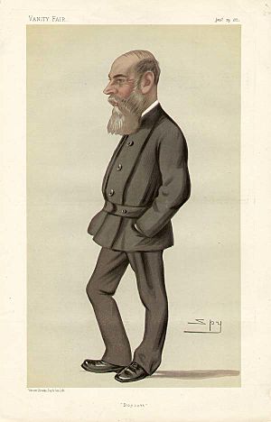 Caricature of Charles Boycott by Spy (Leslie Ward). Boycott is shown with a long grey beard, a long nose and a bald head.