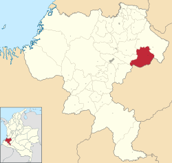 Location of the municipality and town of Inza, Cauca in the Cauca Department of Colombia.