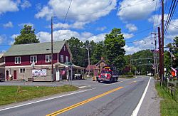 The intersection of NY 302 and Goshen Turnpike at the center of Circleville.