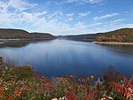 A photo of Allegheny Reservoir in fall.