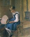 Jeanne Holding a Fan, c.1874, by Camille Pissarro. Oil on canvas, The Ashmolean Museum,